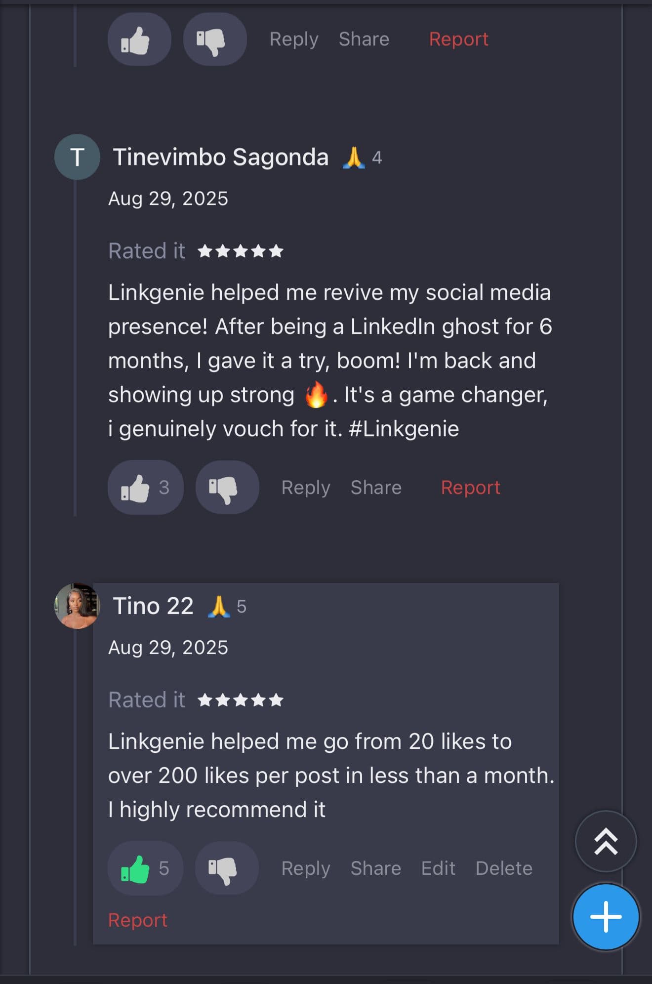 LinkedIn testimonial screenshot